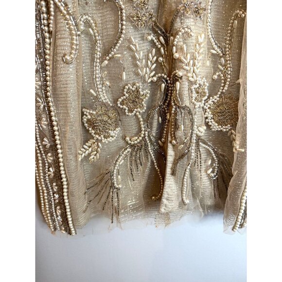 Theia Silvia Bateau Beaded Midi Dress Tan Metallic Sample Size 0  $845 [jb] - Picture 11 of 12